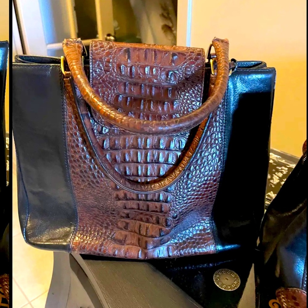Brahmin black brown vintage leather bag
